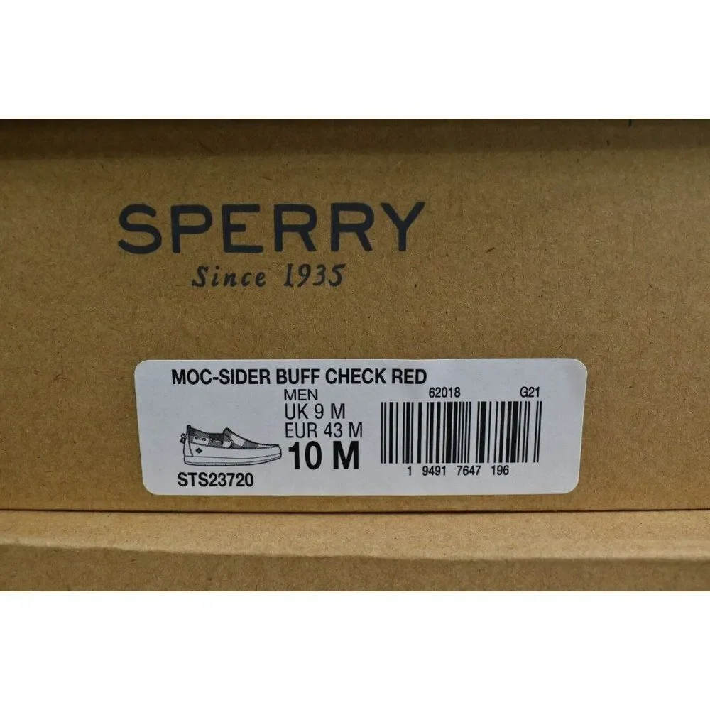 Sperry Mens Size 10‎ Moc Sider Buffalo Check Plaid Red Wool Blend Slip On Shoes